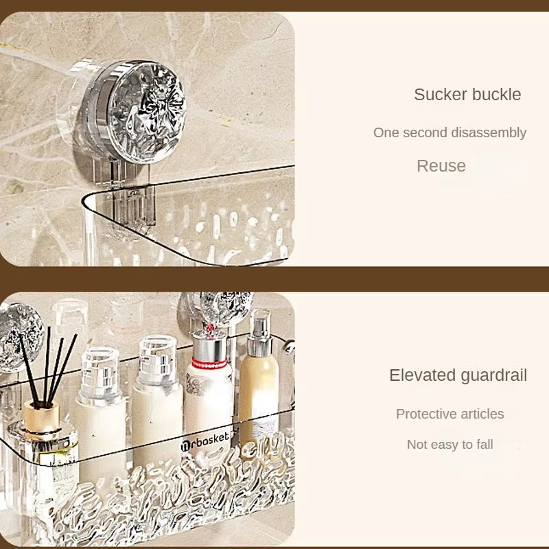 Shower Suction Cup Shelf Basket Light Glacier Pattern One Second Installation Bathroom Organizer Storage Rotating to Suck Remove