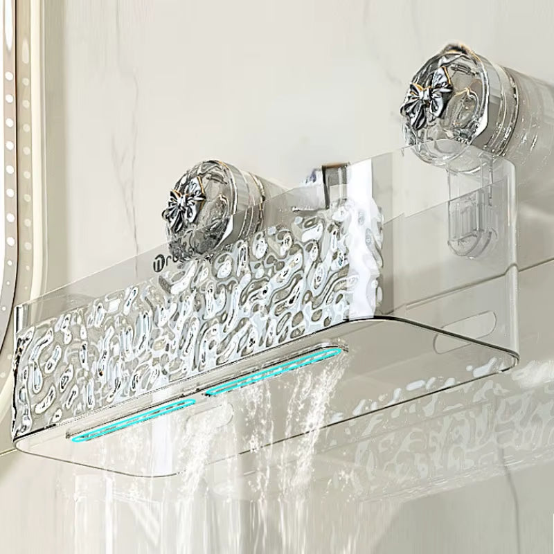 Shower Suction Cup Shelf Basket Light Glacier Pattern One Second Installation Bathroom Organizer Storage Rotating to Suck Remove
