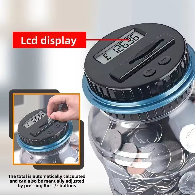 Creative Smart Counting Piggy Bank 1.8L Pound, Euro and Dollar Piggy Bank Large Bucket Piggy Bank