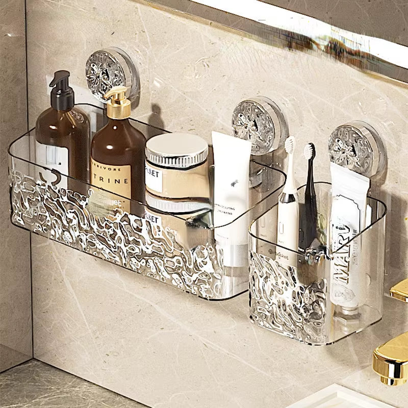 Shower Suction Cup Shelf Basket Light Glacier Pattern One Second Installation Bathroom Organizer Storage Rotating to Suck Remove