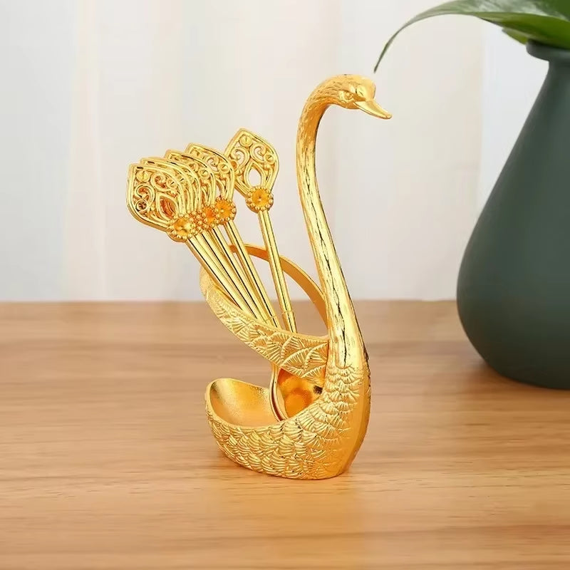 6Pcs Dessert Spoon Ice Cream Cake Scoop Swan Shaped Base Afternoon Tea Spoons Creative Zinc Alloy Tableware Kitchen Supplies