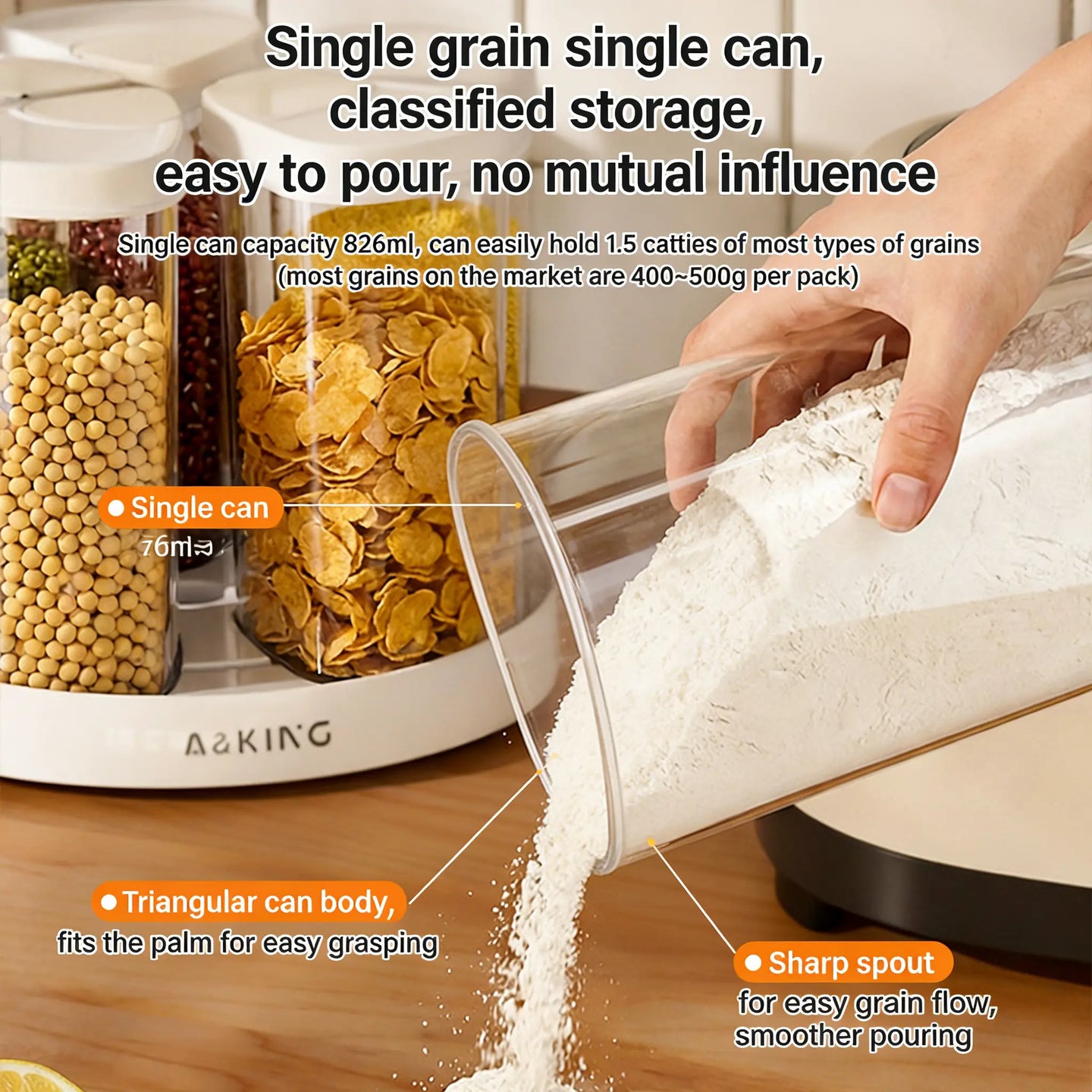 Rotating Grain Storage Jar, Five-Grain Rice Storage Container, Compact Divided Storage Box Ideal for Home Kitchens, Features Airtight Moisture-Proof Design and Transparent Practicality. Perfect for Organizing Essentials and Makes a Thoughtful Gift.