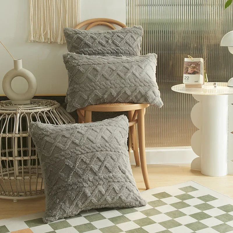 1Pc 30X50Cm Milk White Throw Pillow Covers Geometric Pattern Pillow Cushion Cushion Soft Plush Decor Case Pillow Shell for Sofa