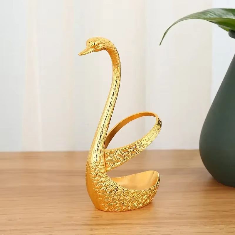 6Pcs Dessert Spoon Ice Cream Cake Scoop Swan Shaped Base Afternoon Tea Spoons Creative Zinc Alloy Tableware Kitchen Supplies