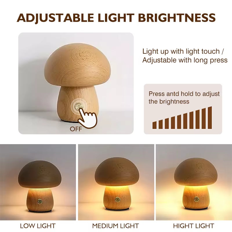 Lámpara nocturna con forma de setas de madera