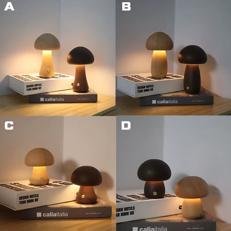 Lámpara nocturna con forma de setas de madera