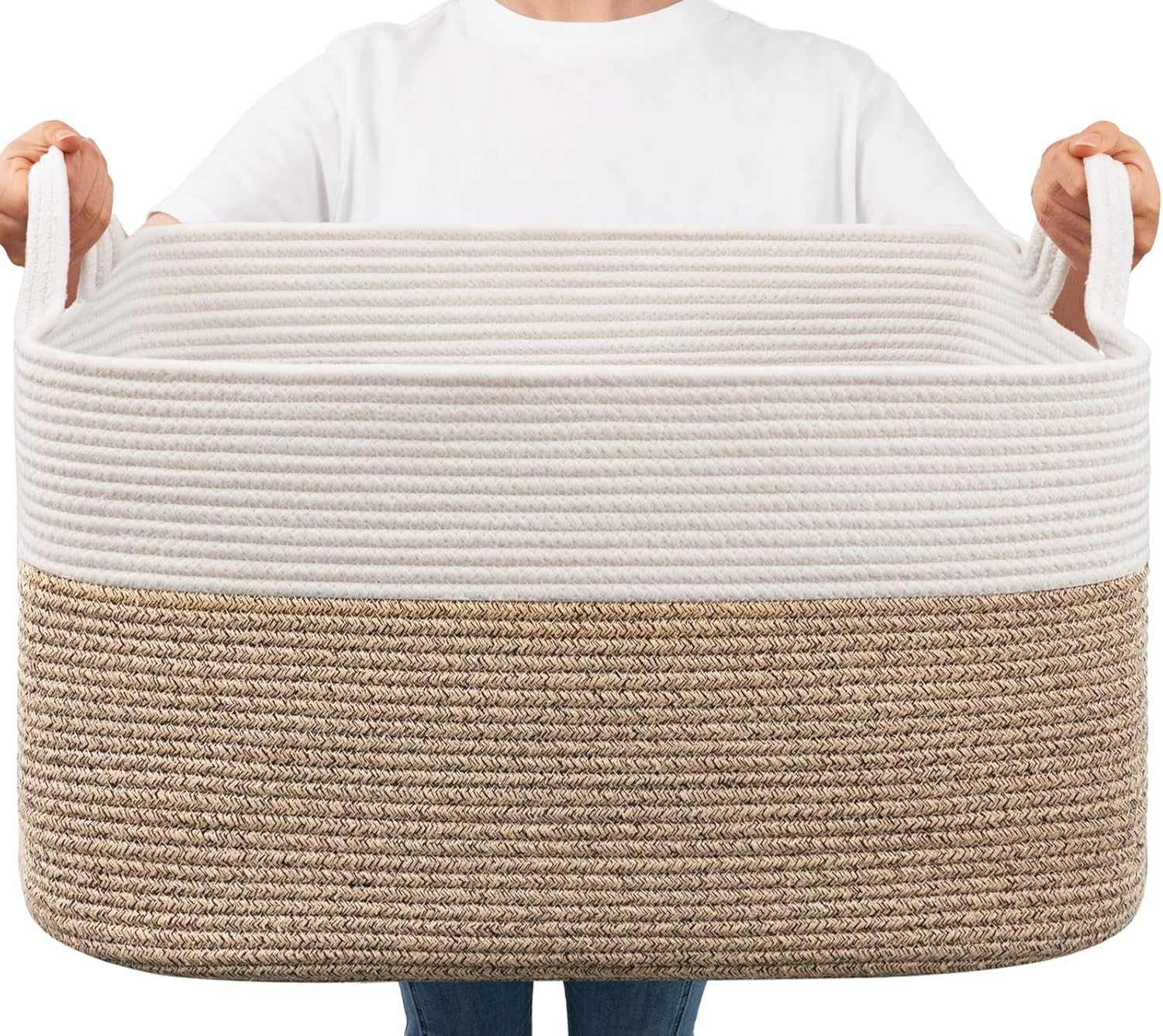 75L Large Cotton Rope Storage Basket – Woven Blanket & Toy Organizer with Handles