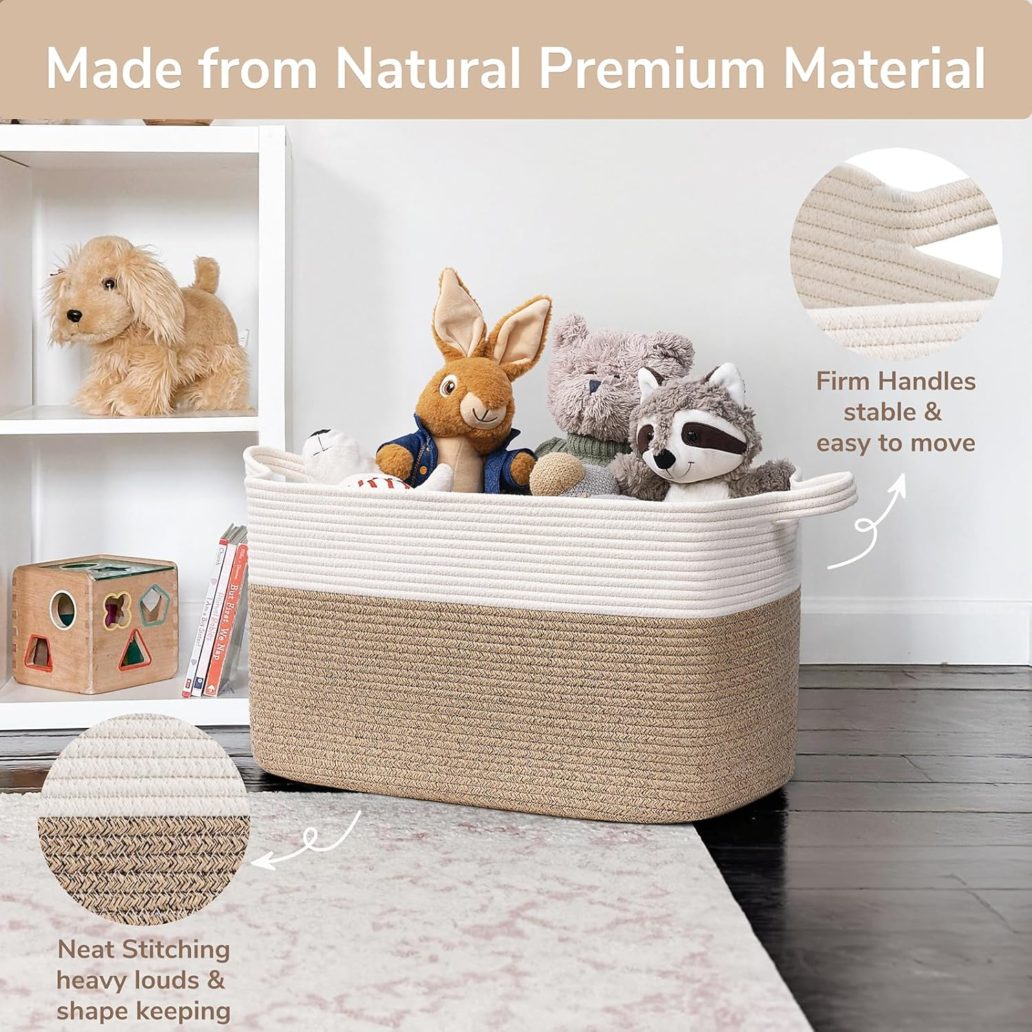 75L Large Cotton Rope Storage Basket – Woven Blanket & Toy Organizer with Handles