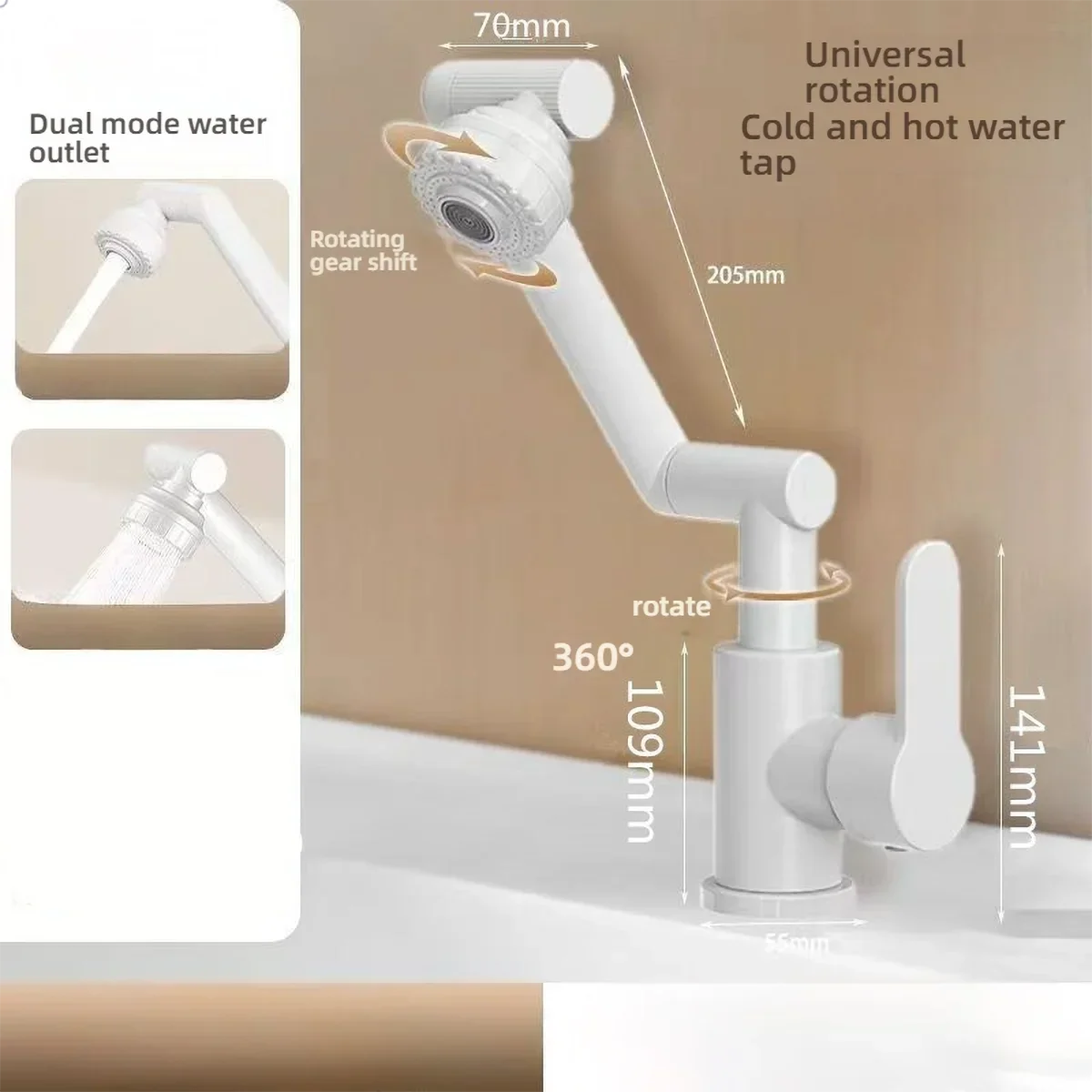 1080° Swivel Kitchen Sink Faucet Bathroom Sink ABS Faucet Basin Faucet Multifunction Cold and Hot Water Tap
