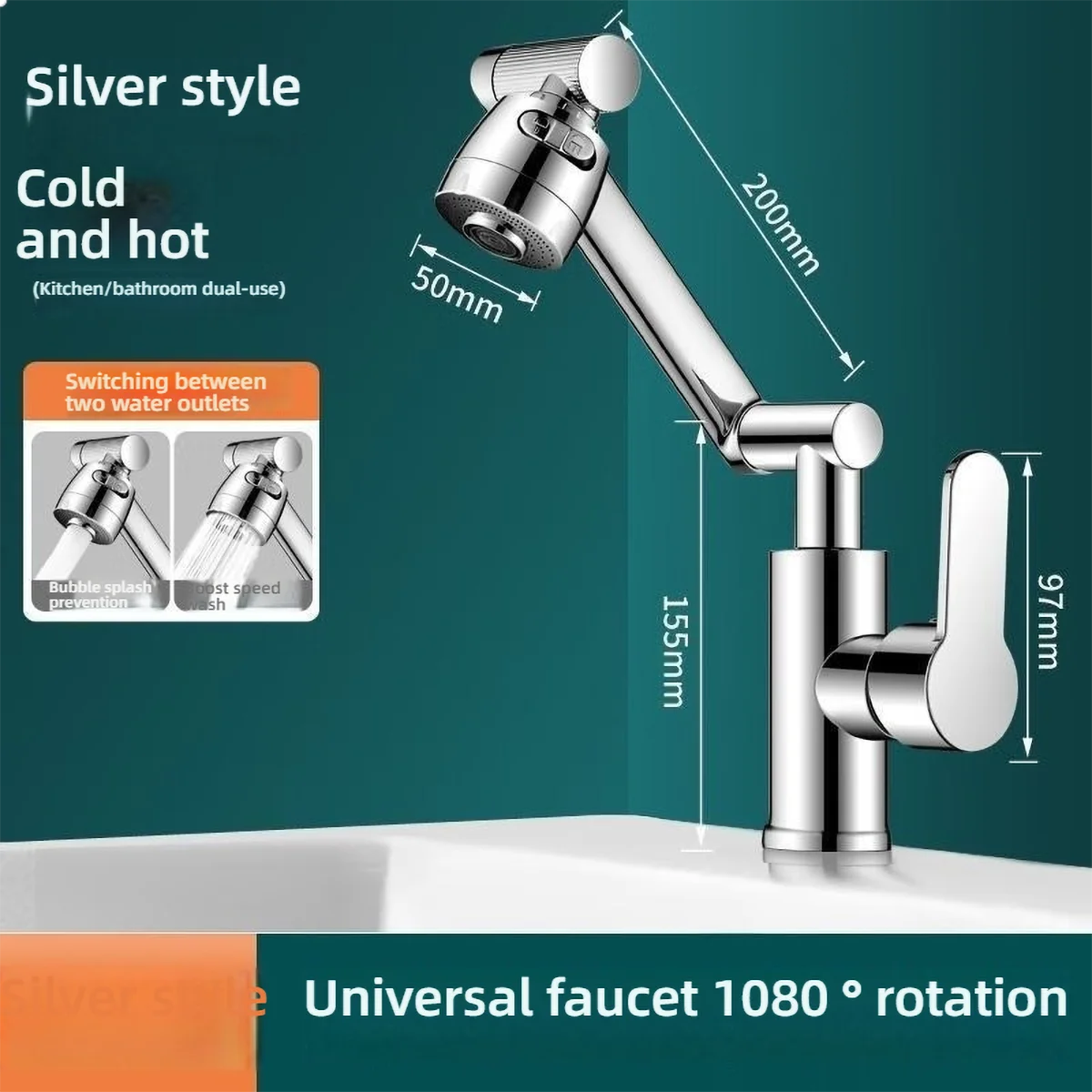 1080° Swivel Kitchen Sink Faucet Bathroom Sink ABS Faucet Basin Faucet Multifunction Cold and Hot Water Tap