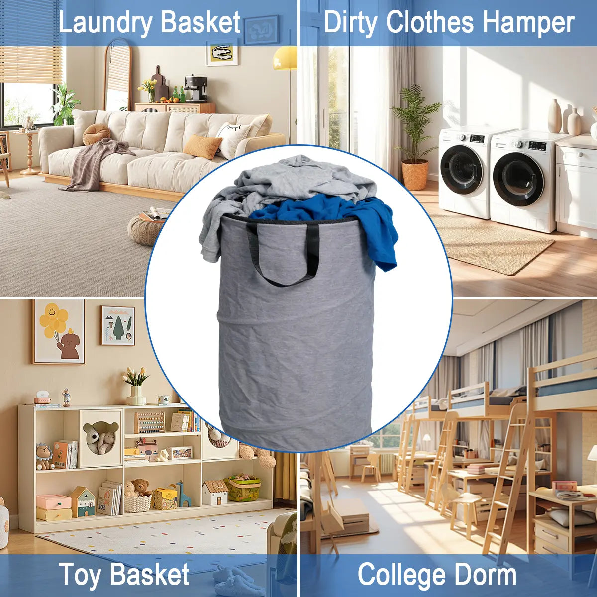 30Gal 109L Collapsible Laundry Baskets - Foldable Pop up Hampers for Laundry - Upgrade Oxford Laundry Hamper with Reinforced Handles for Bedroom, Bathroom, Kids Room, Dorm, Travel, Storage Organizer