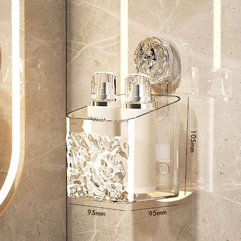 Shower Suction Cup Shelf Basket Light Glacier Pattern One Second Installation Bathroom Organizer Storage Rotating to Suck Remove