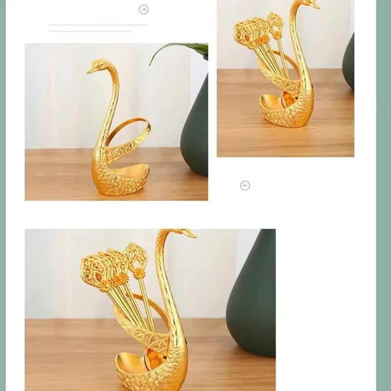 6Pcs Dessert Spoon Ice Cream Cake Scoop Swan Shaped Base Afternoon Tea Spoons Creative Zinc Alloy Tableware Kitchen Supplies