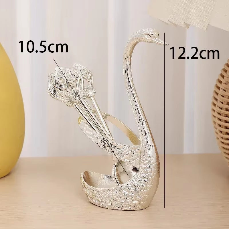 6Pcs Dessert Spoon Ice Cream Cake Scoop Swan Shaped Base Afternoon Tea Spoons Creative Zinc Alloy Tableware Kitchen Supplies