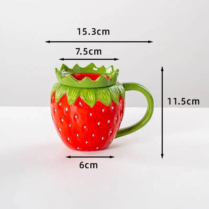 European Ceramic Strawberry Mushroom Coffee Cup with Lid Creative Cartoon Ceramic Mug Exquisite Afternoon Tea Latte Coffee Mug