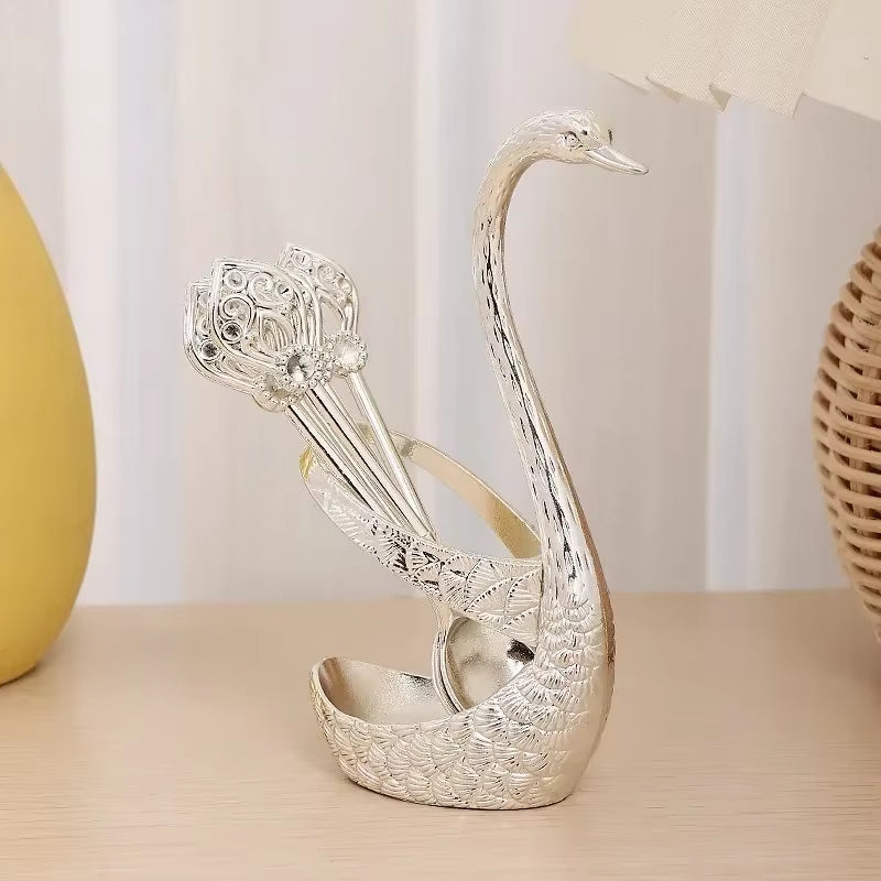 6Pcs Dessert Spoon Ice Cream Cake Scoop Swan Shaped Base Afternoon Tea Spoons Creative Zinc Alloy Tableware Kitchen Supplies